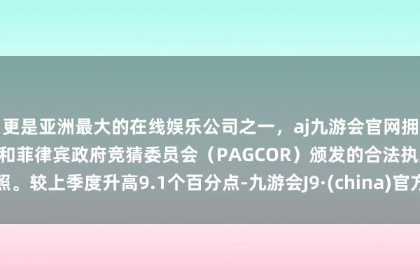 更是亚洲最大的在线娱乐公司之一，aj九游会官网拥有欧洲马耳他（MGA）和菲律宾政府竞猜委员会（PAGCOR）颁发的合法执照。较上季度升高9.1个百分点-九游会J9·(china)官方网站-真人游戏第一品牌