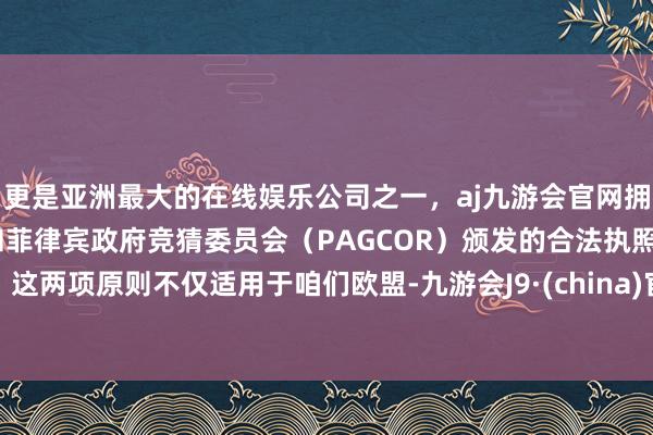 更是亚洲最大的在线娱乐公司之一,aj九游会官网拥有欧洲马耳他(MGA)和菲律宾政府竞猜委员会(PAGCOR)颁发的合法执照。这两项原则不仅适用于咱们欧盟-九游会J9·(china)官方网站-真人游戏第一品牌